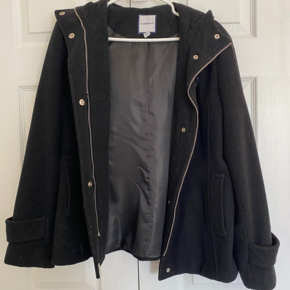 croft & barrow Jackets & Blazers - Croft & Barrow Wool Blend Pea Coat with Hood - Black - Size M